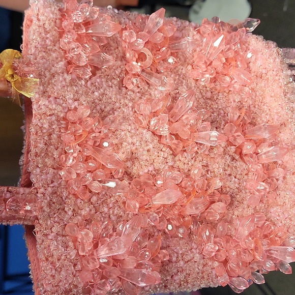 Handcrafted Beaded Bag Made in India Viral TikTok Purse Pink Floral Boho Fringe - Picture 11 of 12